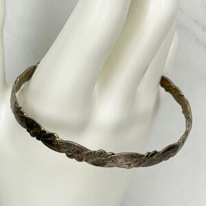 Vintage Mexico Silver Tone Braided Flat Bangle Bracelet ✨
